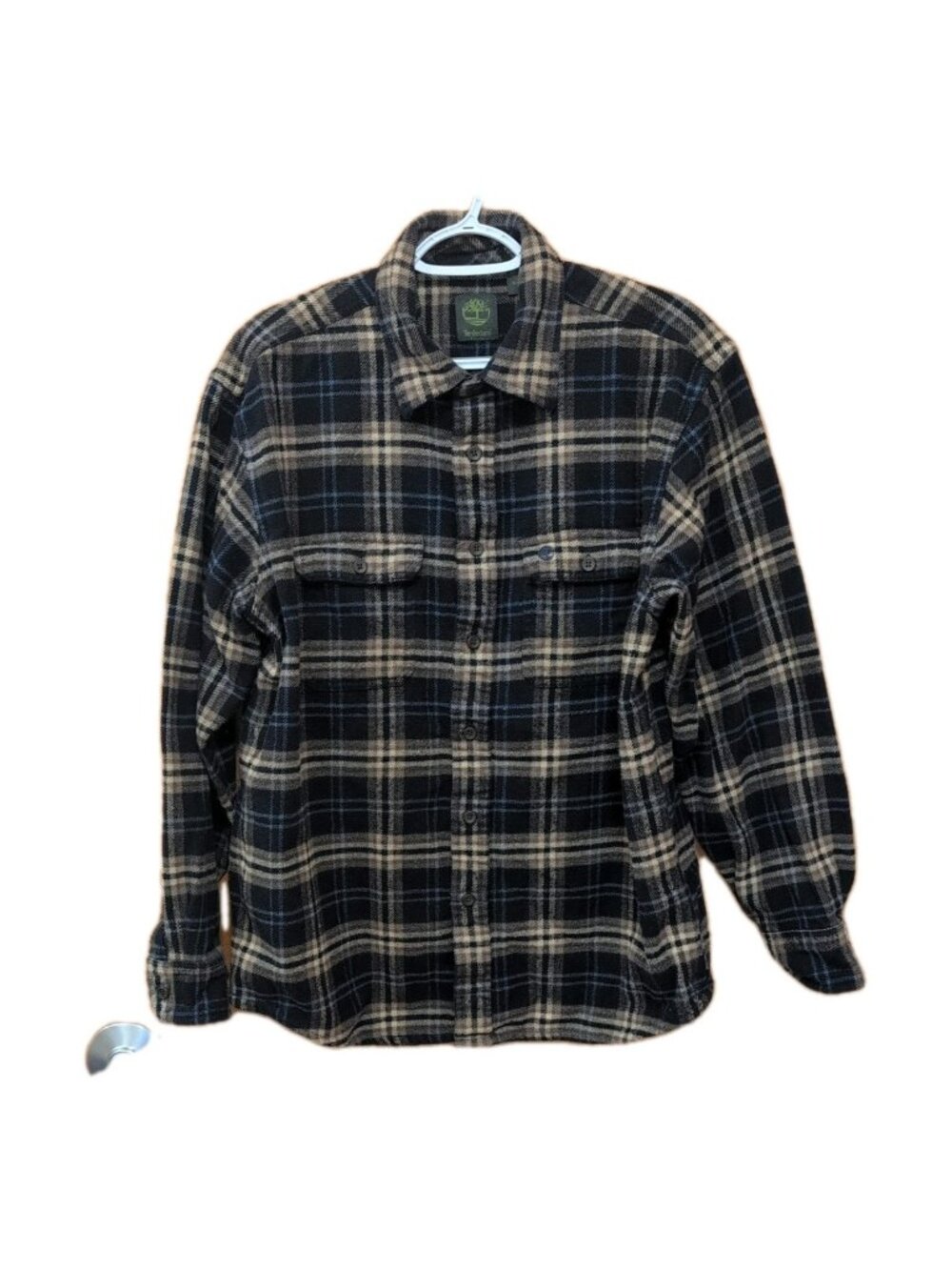 Timberland Shirt Mens L Blue Beige Long Sleeve Outdoors Flannel Plaid Cotton